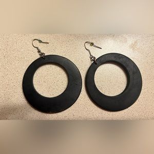 💰2/$10 Black Wood Hoops- size med/large